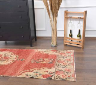 Oriental Red Oushak Runner Rug - Thumbnail