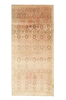 Faded Pink Ikat Oushak Runner Rug - Thumbnail