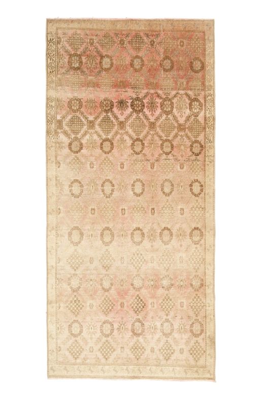 Faded Pink Ikat Oushak Runner Rug