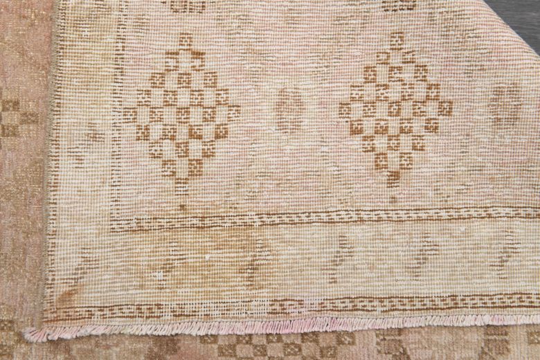 Faded Pink Ikat Oushak Runner Rug