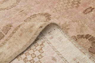 Faded Pink Ikat Oushak Runner Rug - Thumbnail