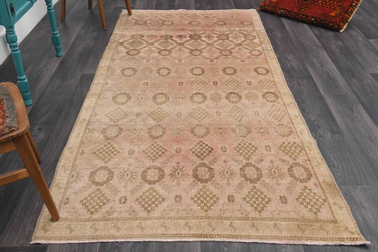 Faded Pink Ikat Oushak Runner Rug