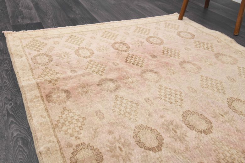 Faded Pink Ikat Oushak Runner Rug