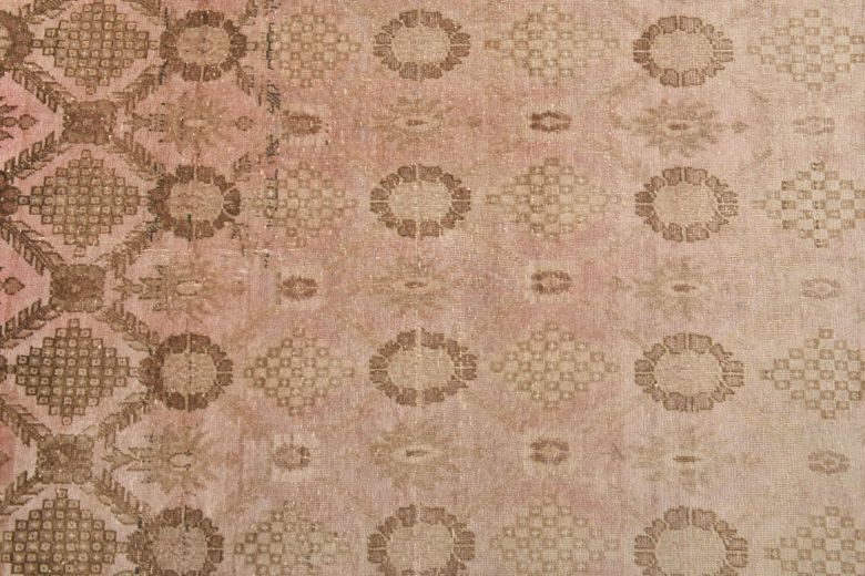 Faded Pink Ikat Oushak Runner Rug