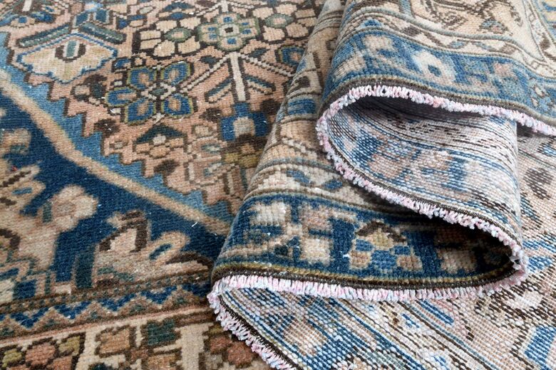 Rose Gold & Blue Persian Handwoven Wool Rug