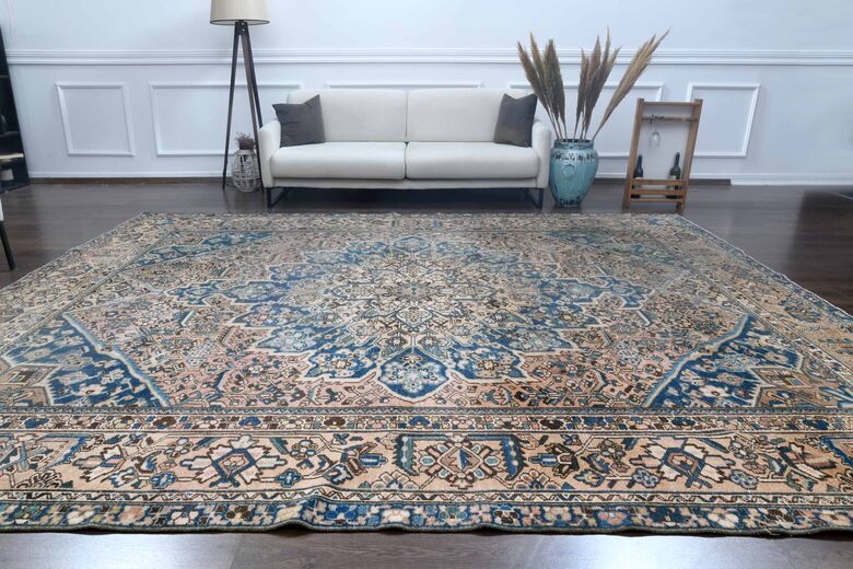 Rose Gold & Blue Persian Handwoven Wool Rug