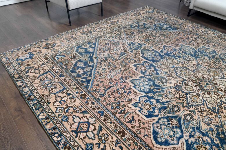 Rose Gold & Blue Persian Handwoven Wool Rug