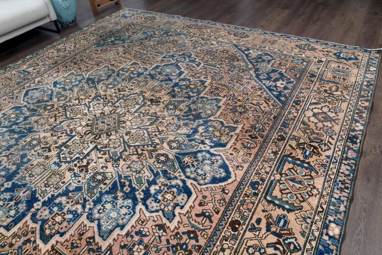 Rose Gold & Blue Persian Handwoven Wool Rug
