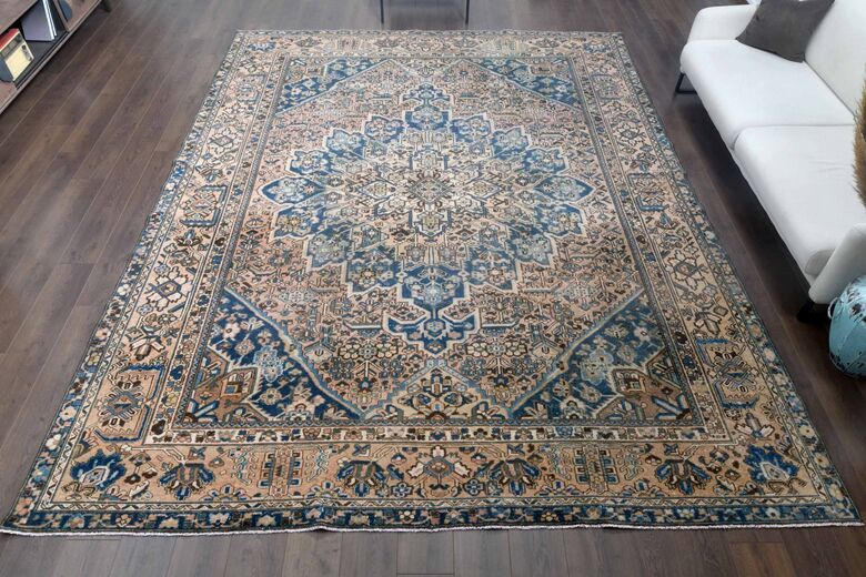 Rose Gold & Blue Persian Handwoven Wool Rug