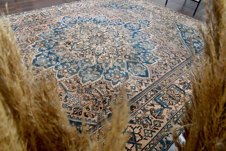 Rose Gold & Blue Persian Handwoven Wool Rug