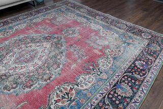Pink Medallion Persian Vintage Woven Wool Rug - Thumbnail