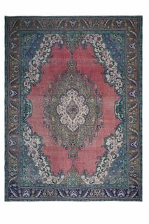 9x13 Pink Blue Persian Vintage Rug - Thumbnail
