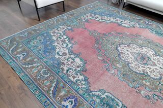 9x13 Pink Blue Persian Vintage Rug - Thumbnail