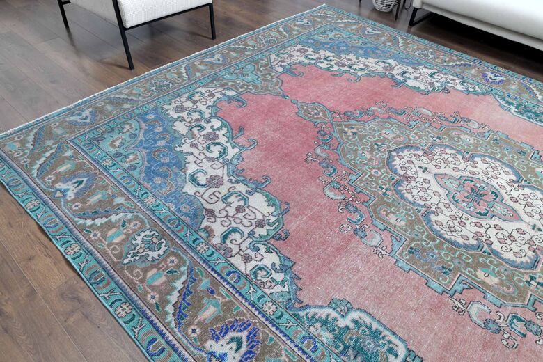 9x13 Pink Blue Persian Vintage Rug