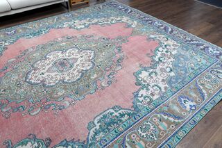 9x13 Pink Blue Persian Vintage Rug - Thumbnail