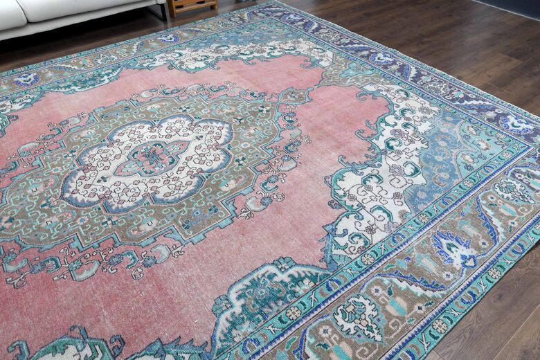 9x13 Pink Blue Persian Vintage Rug