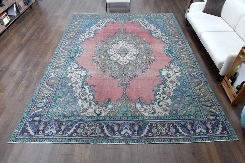 9x13 Pink Blue Persian Vintage Rug