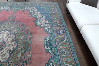 9x13 Pink Blue Persian Vintage Rug - Thumbnail