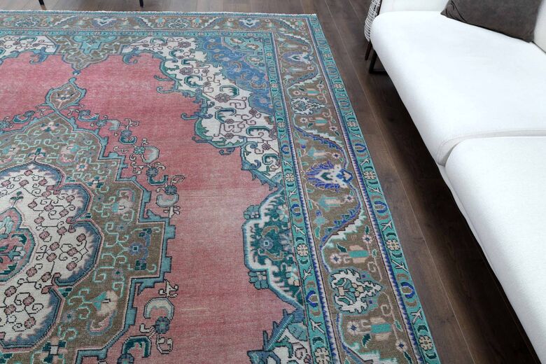 9x13 Pink Blue Persian Vintage Rug