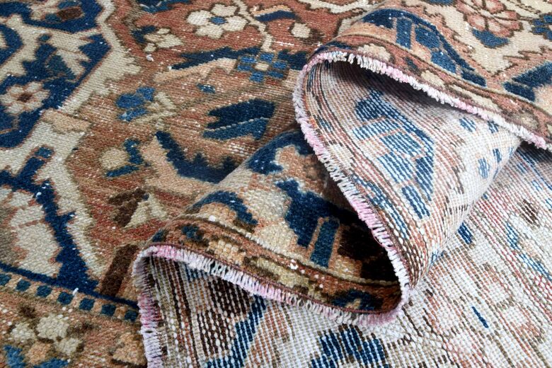Rose Gold & Blue Persian Woven Wool Carpet
