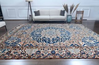 Rose Gold & Blue Persian Woven Wool Carpet - Thumbnail