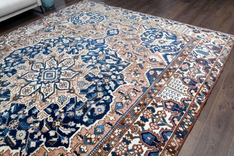 Rose Gold & Blue Persian Woven Wool Carpet