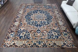 Rose Gold & Blue Persian Woven Wool Carpet - Thumbnail