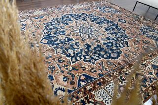 Rose Gold & Blue Persian Woven Wool Carpet - Thumbnail