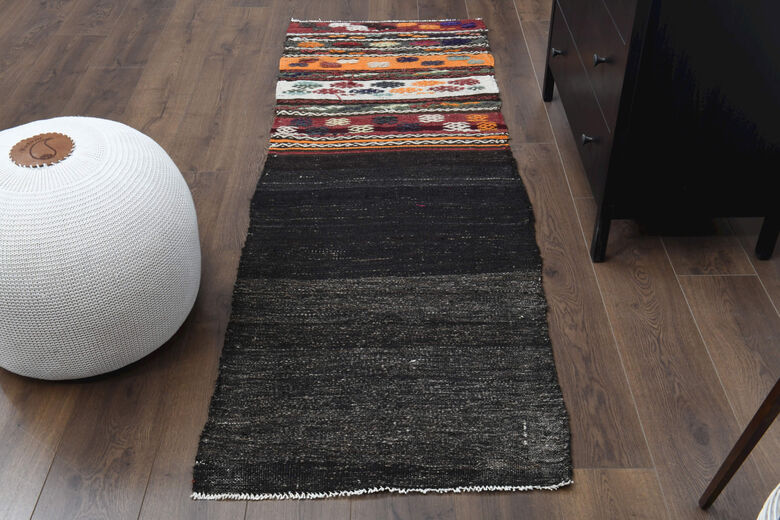 Flatweave Black Runner Rug