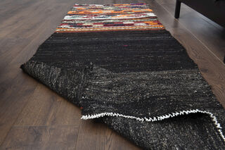 Flatweave Black Runner Rug - Thumbnail