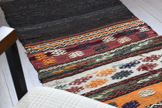 Flatweave Black Runner Rug - Thumbnail