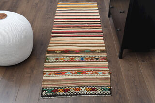 Colorful Flatweave Striped Rug - Thumbnail