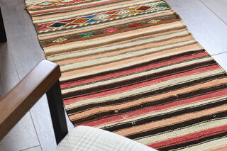 Colorful Flatweave Striped Rug - Thumbnail