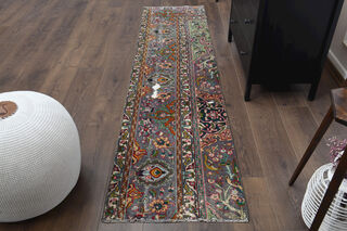 Multi-Colored Floral Vintage Runner Rug - Thumbnail