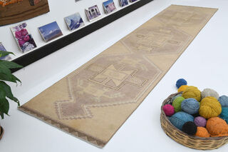 Neutral Turkish Runner Rug - Thumbnail