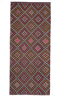 Turkish Vintage Flatweave Runner Rug - Thumbnail