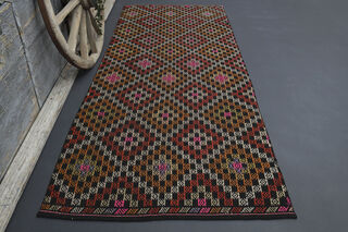 Turkish Vintage Flatweave Runner Rug - Thumbnail