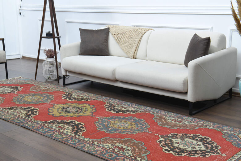 Turkish Vintage Oriental Runner Rug