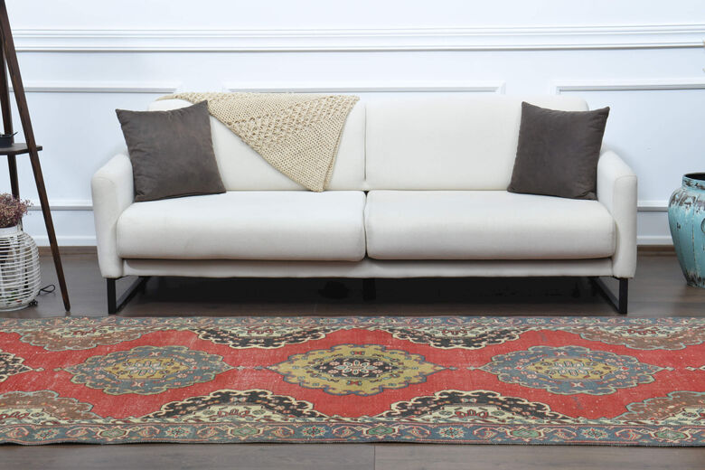 Turkish Vintage Oriental Runner Rug