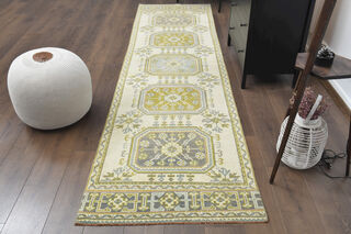 Green Floral Turkish Runner Rug - Thumbnail