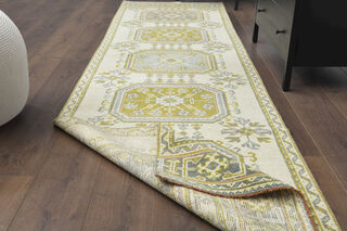 Green Floral Turkish Runner Rug - Thumbnail