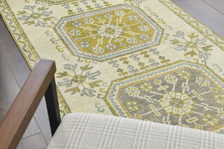 Green Floral Turkish Runner Rug - Thumbnail