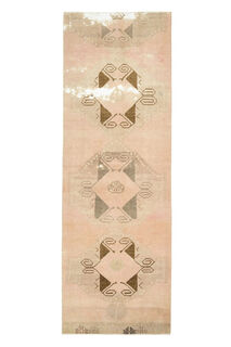 Neutral Geometric Handwoven Runner - 1960's - Thumbnail