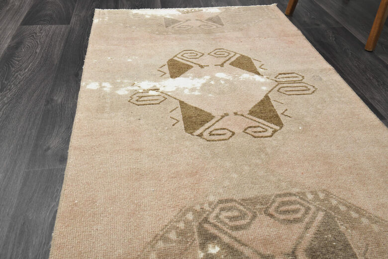 Neutral Geometric Handwoven Runner - 1960's