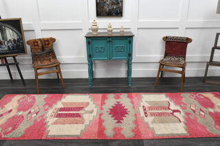Eagle - Pink Hand-Knotted Runner Rug - Thumbnail