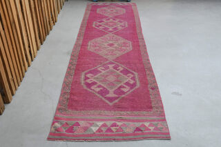 Hand-Knotted Pink Runner Rug - Thumbnail
