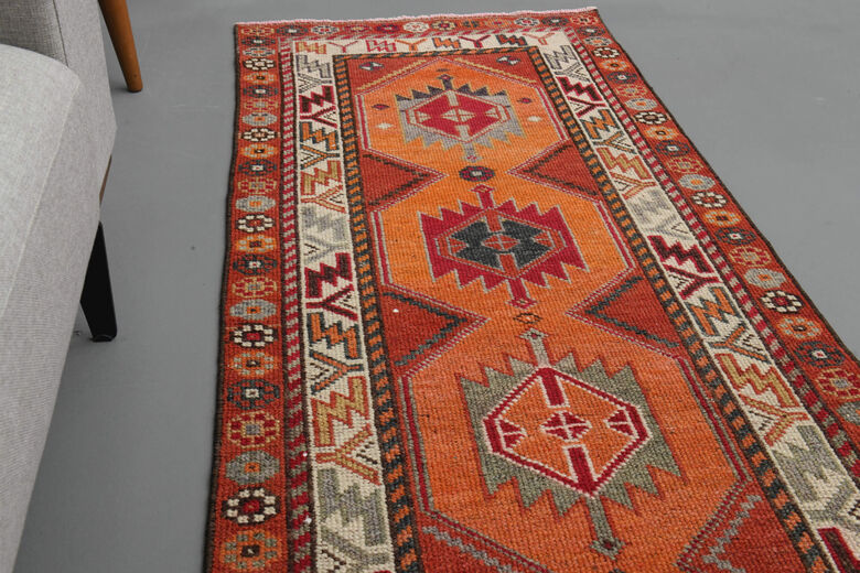 Turkish Vintage Handmade Runner Rug