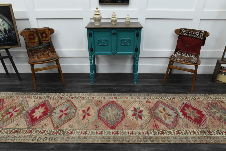 Hand-Knotted Vintage Runner Rug