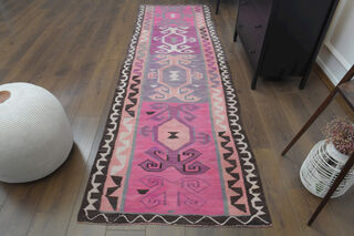 Flatweave Pink Purple Runner Rug - Thumbnail