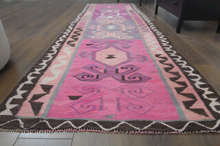 Flatweave Pink Purple Runner Rug - Thumbnail